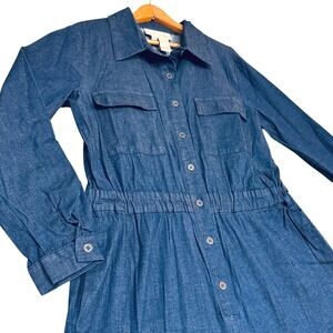 Women's Denim Utility Jumpsuit Button Front Cinched Waist Wide Leg NWT